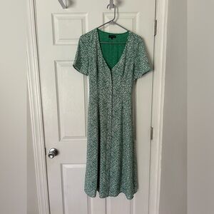 Green Floral Midi Dress with Buttons